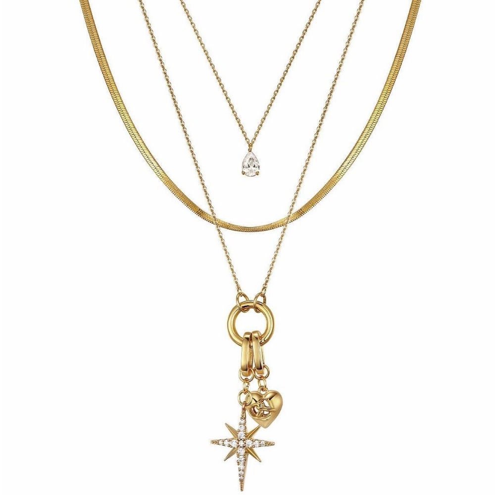 Gold Layered Necklace with Star and Heart Charms